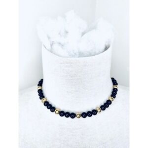 Vintage Trifari Gold Tone Black Beaded 16" Choker Necklace Signed
